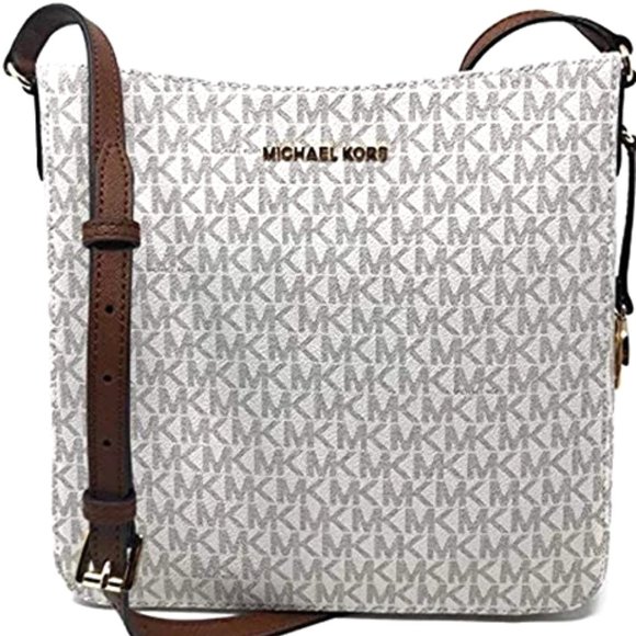 NWT Michael Kors Jet Set Travel Tote Crossbody Shoulder Bag Vanilla Logo Brown - Picture 16 of 16